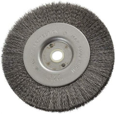 Anderson - 4" OD, 1/2" Arbor Hole, Crimped Steel Wheel Brush - 11/32" Face Width, 13/16" Trim Length, 0.006" Filament Diam, 6,000 RPM - A1 Tooling