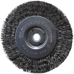 Anderson - 4" OD, 1/2" Arbor Hole, Crimped Steel Wheel Brush - 11/32" Face Width, 13/16" Trim Length, 0.014" Filament Diam, 6,000 RPM - A1 Tooling