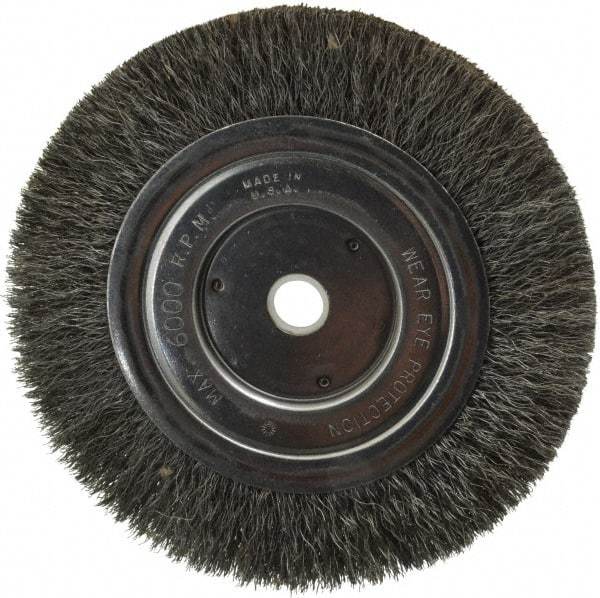 Anderson - 6" OD, 5/8" Arbor Hole, Crimped Steel Wheel Brush - 1/2" Face Width, 1-1/16" Trim Length, 0.008" Filament Diam, 6,000 RPM - A1 Tooling