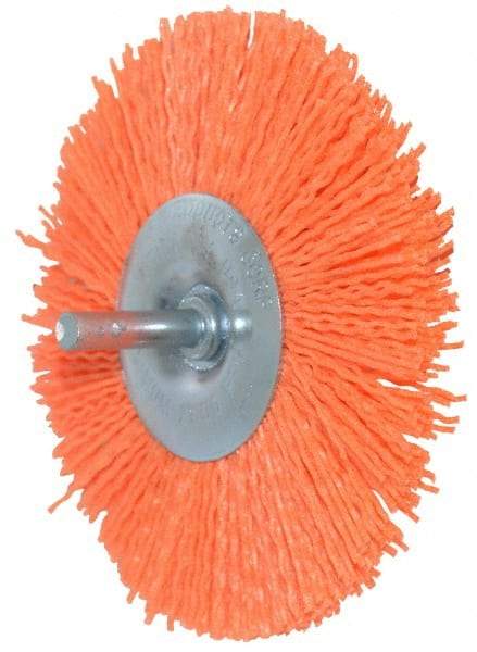 Dico - 4" OD, 1/4" Shank Diam, Crimped Nylon Wheel Brush - 3/8" Face Width - A1 Tooling