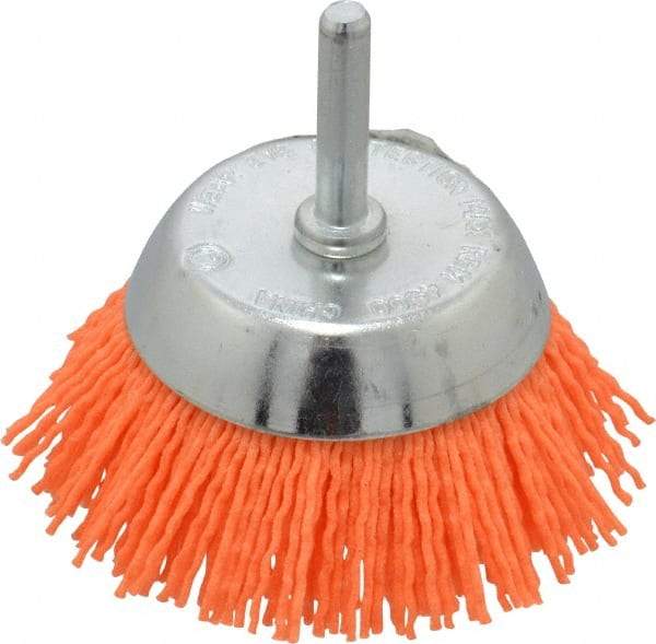 Dico - 2-1/2" Diam, 1/4" Shank Diam, Nylon Fill Cup Brush - Aluminum Oxide Abrasive Material, 0.04 Wire Diam - A1 Tooling