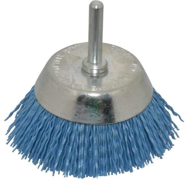 Dico - 2-1/2" Diam, 1/4" Shank Diam, Nylon Fill Cup Brush - Aluminum Oxide Abrasive Material, 0.03 Wire Diam - A1 Tooling