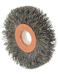 Anderson - 2" OD, 1/2" Arbor Hole, Crimped Steel Wheel Brush - 1/4" Face Width, 1/2" Trim Length, 0.0118" Filament Diam, 20,000 RPM - A1 Tooling