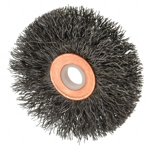 Anderson - 2-1/2" OD, 1/2" Arbor Hole, Crimped Steel Wheel Brush - 1/4" Face Width, 3/4" Trim Length, 0.0118" Filament Diam, 20,000 RPM - A1 Tooling