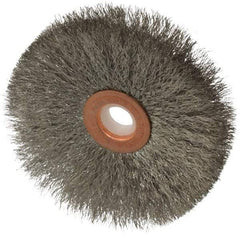 Anderson - 3" OD, 1/2" Arbor Hole, Crimped Stainless Steel Wheel Brush - 1/4" Face Width, 1" Trim Length, 0.006" Filament Diam, 20,000 RPM - A1 Tooling