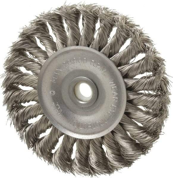 Anderson - 4" OD, 1/2" Arbor Hole, Knotted Stainless Steel Wheel Brush - 1/2" Face Width, 1" Trim Length, 0.014" Filament Diam, 20,000 RPM - A1 Tooling