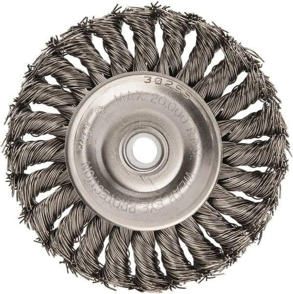 Anderson - 4" OD, 1/2" Arbor Hole, Knotted Stainless Steel Wheel Brush - 1/2" Face Width, 1" Trim Length, 0.02" Filament Diam, 20,000 RPM - A1 Tooling