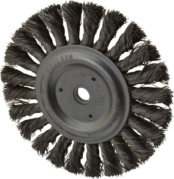 Anderson - 6" OD, 1/2" Arbor Hole, Knotted Stainless Steel Wheel Brush - 1/2" Face Width, 1-7/16" Trim Length, 0.016" Filament Diam, 9,000 RPM - A1 Tooling