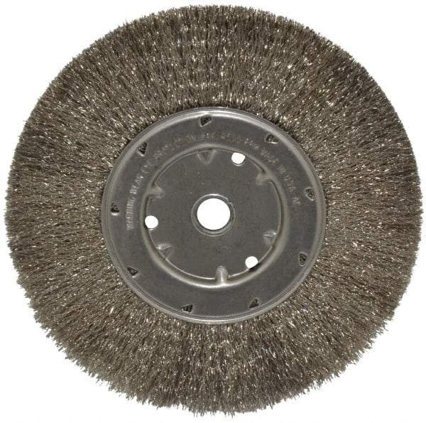 Anderson - 8" OD, 5/8" Arbor Hole, Crimped Stainless Steel Wheel Brush - 1/2" Face Width, 1-13/16" Trim Length, 0.0104" Filament Diam, 4,500 RPM - A1 Tooling