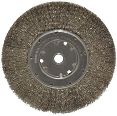 Anderson - 8" OD, 5/8" Arbor Hole, Crimped Stainless Steel Wheel Brush - 1/2" Face Width, 1-13/16" Trim Length, 0.0104" Filament Diam, 4,500 RPM - A1 Tooling