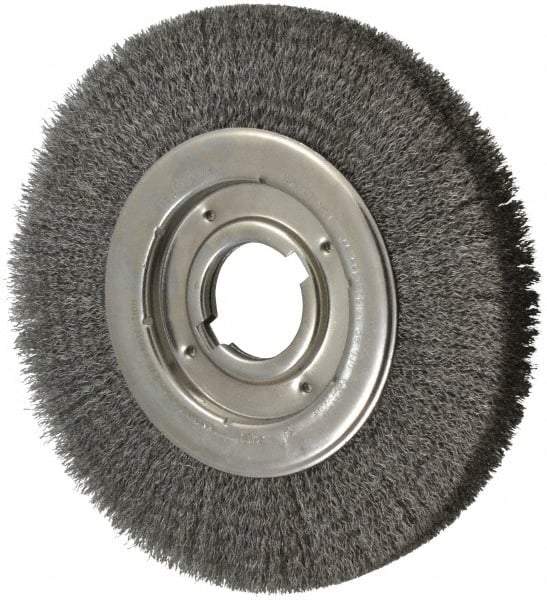 Anderson - 10" OD, 2" Arbor Hole, Crimped Steel Wheel Brush - 1-1/4" Face Width, 2" Trim Length, 0.0118" Filament Diam, 3,600 RPM - A1 Tooling