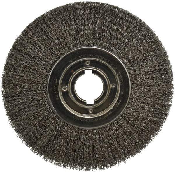 Anderson - 12" OD, 2" Arbor Hole, Crimped Steel Wheel Brush - 1-1/4" Face Width, 3" Trim Length, 0.02" Filament Diam, 3,600 RPM - A1 Tooling