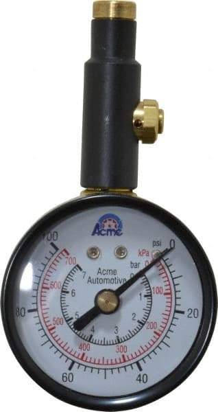 Acme - 0 to 100 psi Dial Straight Tire Pressure Gauge - Closed Check - A1 Tooling