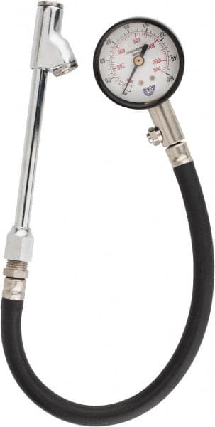 Acme - 0 to 160 psi Dial Straight Dual Tire Pressure Gauge - Closed Check, 12' Hose Length - A1 Tooling