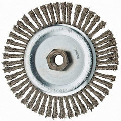 Anderson - 6" OD, 5/8-11 Arbor Hole, Knotted Stainless Steel Wheel Brush - 3/16" Face Width, 1-1/8" Trim Length, 0.02" Filament Diam, 12,500 RPM - A1 Tooling