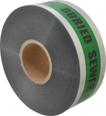 Presco - Caution: Buried Sewer Line Below, Detectable Underground Tape - 1,000 Ft. Long x 3 Inch Wide Roll, Polyethylene on Aluminum, 5 mil Thick, Green and Black - A1 Tooling