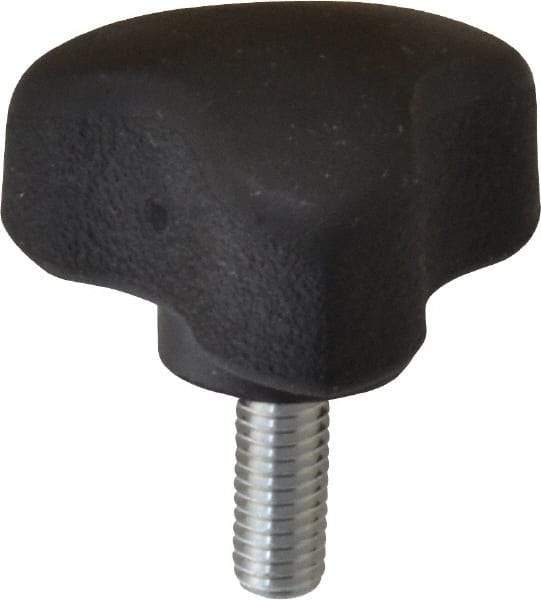 Gibraltar - 1.18" Head Diam, 3 Point Lobed Knob - 10-32 Stem, Thermoplastic Elastomer, Black - A1 Tooling