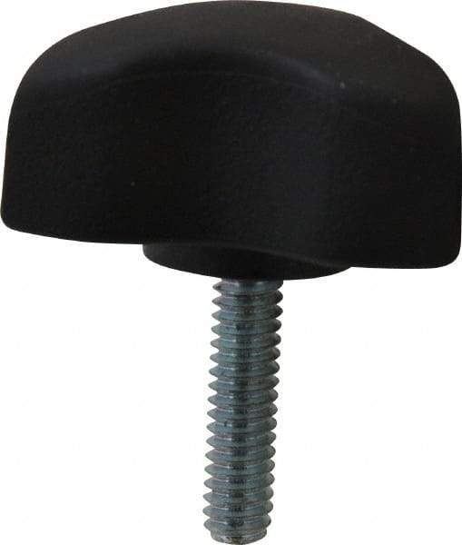 Gibraltar - 1.77" Head Diam, 3 Point Lobed Knob - 1/4-20 Stem, Thermoplastic Elastomer, Black - A1 Tooling