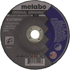 Metabo - 4-1/2" Wheel Diam, 1/4" Wheel Thickness, 7/8" Arbor Hole, Type 27 Depressed Center Wheel - Aluminum Oxide - A1 Tooling