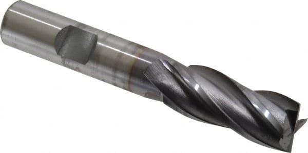 OSG - 9/16", 1-3/8" LOC, 1/2" Shank Diam, 3-3/8" OAL, 4 Flute, Vanadium High Speed Steel Square End Mill - Single End, TiCN Finish, Spiral Flute, 30° Helix, Centercutting, Right Hand Cut, Right Hand Flute, Series 574 - A1 Tooling