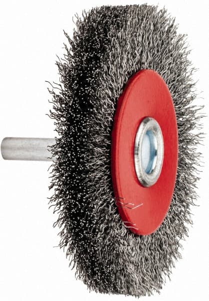 Value Collection - 2-5/8" OD, 1/4" Shank Diam, Crimped Steel Wheel Brush - 1/2" Face Width, 1/2" Trim Length, 0.008" Filament Diam, 15,000 RPM - A1 Tooling