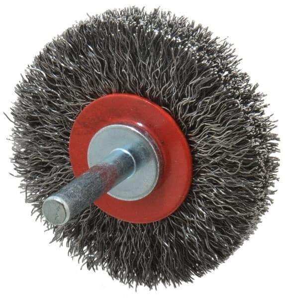 Value Collection - 2-3/8" OD, 1/4" Shank Diam, Crimped Steel Wheel Brush - 1/2" Face Width, 9/16" Trim Length, 0.015" Filament Diam, 15,000 RPM - A1 Tooling