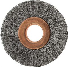 Value Collection - 2" OD, 1/2" Arbor Hole, Crimped Steel Wheel Brush - 5/16" Face Width, 1/2" Trim Length, 0.007" Filament Diam, 15,000 RPM - A1 Tooling