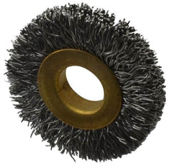 Value Collection - 1-1/4" OD, 3/8" Arbor Hole, Crimped Steel Wheel Brush - 1/4" Face Width, 9/32" Trim Length, 0.012" Filament Diam, 20,000 RPM - A1 Tooling