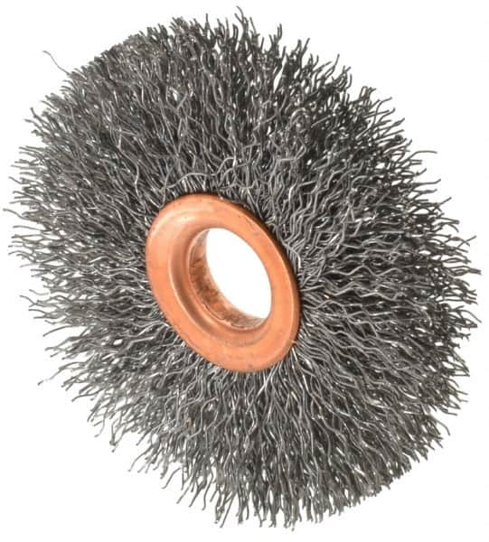 Value Collection - 2-1/2" OD, 1/2" Arbor Hole, Crimped Steel Wheel Brush - 3/8" Face Width, 3/4" Trim Length, 0.012" Filament Diam, 15,000 RPM - A1 Tooling