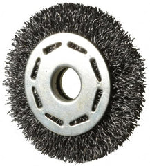 Value Collection - 2-1/2" OD, 3/8" Arbor Hole, Crimped Steel Wheel Brush - 5/16" Face Width, 1/2" Trim Length, 0.012" Filament Diam, 6,000 RPM - A1 Tooling