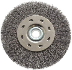 Value Collection - 5" OD, 1/2" Arbor Hole, Crimped Steel Wheel Brush - 1/2" Face Width, 1-15/64" Trim Length, 0.012" Filament Diam, 5,000 RPM - A1 Tooling