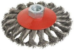 Value Collection - 4" OD, M14x2.00 Arbor Hole, Knotted Steel Wheel Brush - 1/2" Face Width, 7/8" Trim Length, 0.015" Filament Diam, 12,500 RPM - A1 Tooling