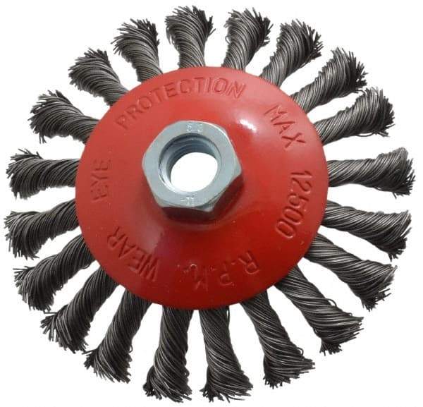 Value Collection - 4-9/16" OD, 5/8-11 Arbor Hole, Knotted Steel Wheel Brush - 9/16" Face Width, 7/8" Trim Length, 0.015" Filament Diam, 12,500 RPM - A1 Tooling