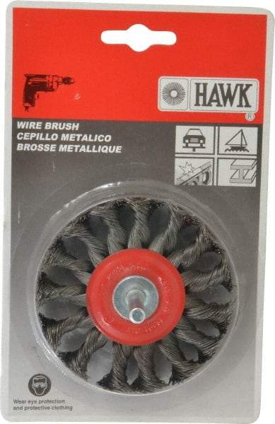 Value Collection - 3" OD, 1/4" Shank Diam, Knotted Steel Wheel Brush - 5/16" Face Width, 5/8" Trim Length, 0.008" Filament Diam, 20,000 RPM - A1 Tooling