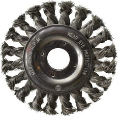 Value Collection - 4-1/2" OD, 7/8" Arbor Hole, Knotted Steel Wheel Brush - 1/2" Face Width, 7/8" Trim Length, 0.008" Filament Diam, 12,500 RPM - A1 Tooling