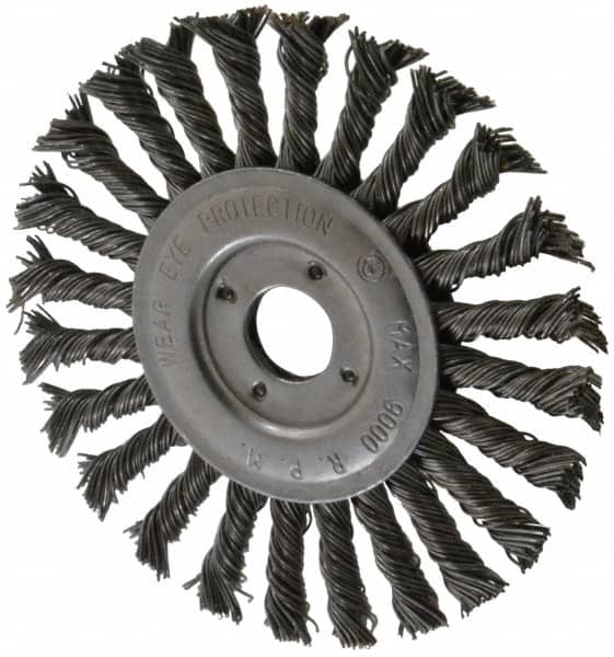 Value Collection - 6" OD, 7/8" Arbor Hole, Knotted Steel Wheel Brush - 1/2" Face Width, 1-1/2" Trim Length, 0.015" Filament Diam, 9,000 RPM - A1 Tooling