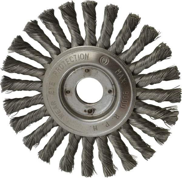 Value Collection - 6" OD, 7/8" Arbor Hole, Knotted Steel Wheel Brush - 1/2" Face Width, 1-1/2" Trim Length, 0.008" Filament Diam, 9,000 RPM - A1 Tooling