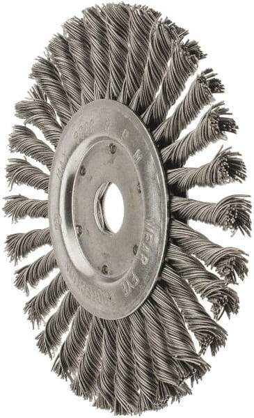 Value Collection - 7" OD, 7/8" Arbor Hole, Knotted Steel Wheel Brush - 1/2" Face Width, 1-11/16" Trim Length, 0.015" Filament Diam, 9,000 RPM - A1 Tooling