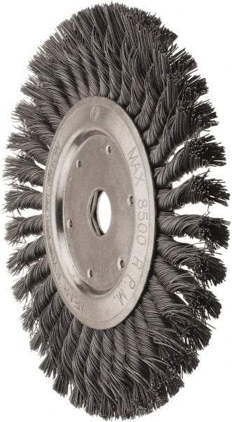 Value Collection - 8" OD, 7/8" Arbor Hole, Knotted Steel Wheel Brush - 1/2" Face Width, 1-11/16" Trim Length, 0.012" Filament Diam, 8,500 RPM - A1 Tooling