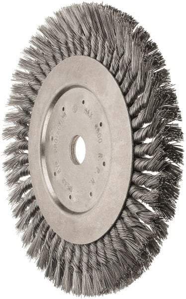 Value Collection - 10" OD, 1" Arbor Hole, Knotted Steel Wheel Brush - 5/8" Face Width, 1-11/16" Trim Length, 0.012" Filament Diam, 4,500 RPM - A1 Tooling