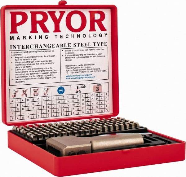 Pryor - 112 Piece, 1/8 Inch Character, Hardened Steel Type Set - 9 Character Capacity - A1 Tooling