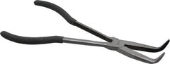 Value Collection - 11" OAL, 4" Jaw Length x 11/16" Jaw Width, Long Nose Pliers - Serrated Jaw, Angled Head, Plastic Dipped Handles - A1 Tooling