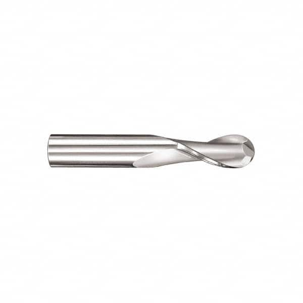 SGS - 12mm Diam, 25mm LOC, 2 Flute Solid Carbide Ball End Mill - Uncoated, Single End, 75mm OAL, 12mm Shank Diam, Spiral Flute - A1 Tooling