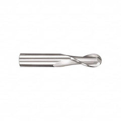 SGS - 12mm Diam, 25mm LOC, 2 Flute Solid Carbide Ball End Mill - Uncoated, Single End, 75mm OAL, 12mm Shank Diam, Spiral Flute - A1 Tooling