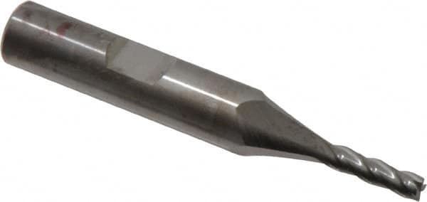 RobbJack - 9/64", 1/2" LOC, 3/8" Shank Diam, 2-1/2" OAL, 4 Flute, Solid Carbide Square End Mill - Single End, Uncoated, Spiral Flute, 30° Helix, Centercutting, Right Hand Cut, Right Hand Flute, Series T12-405 - A1 Tooling