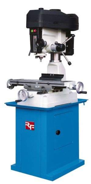 Rong Fu - 3 Phase, 16-3/8" Swing, Step Pulley Mill Drill Machine - 28-1/2" Table Length x 8-1/4" Table Width, 18-1/8" Longitudinal Travel, 6-1/4" Cross Travel, 12 Spindle Speeds, 1 hp, 230 Volts - A1 Tooling