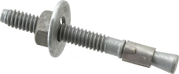 Made in USA - 1/4" Diam, 1/4" Drill, 2-1/4" OAL, 2-7/8" Min Embedment Wedge Expansion Concrete Anchor - Grade 5 Steel, Galvanized Finish, Hex Nut Head, Hex Drive, 1-3/8" Thread Length - A1 Tooling