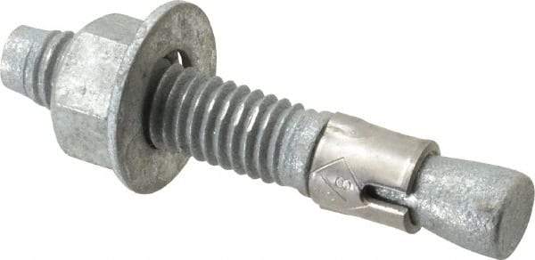 Made in USA - 3/8" Diam, 3/8" Drill, 2-1/4" OAL, 2-7/8" Min Embedment Wedge Expansion Concrete Anchor - Grade 5 Steel, Galvanized Finish, Hex Nut Head, Hex Drive, 1-3/16" Thread Length - A1 Tooling