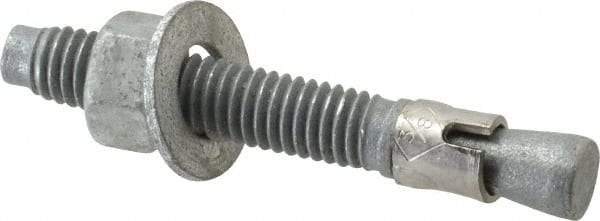 Made in USA - 3/8" Diam, 3/8" Drill, 2-3/4" OAL, 2-7/8" Min Embedment Wedge Expansion Concrete Anchor - Grade 5 Steel, Galvanized Finish, Hex Nut Head, Hex Drive, 1-5/8" Thread Length - A1 Tooling