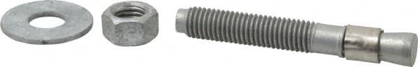 Made in USA - 5/8" Diam, 5/8" Drill, 4-1/2" OAL, Wedge Expansion Concrete Anchor - Grade 5 Steel, Galvanized Finish, Hex Nut Head, Hex Drive, 2-5/8" Thread Length - A1 Tooling